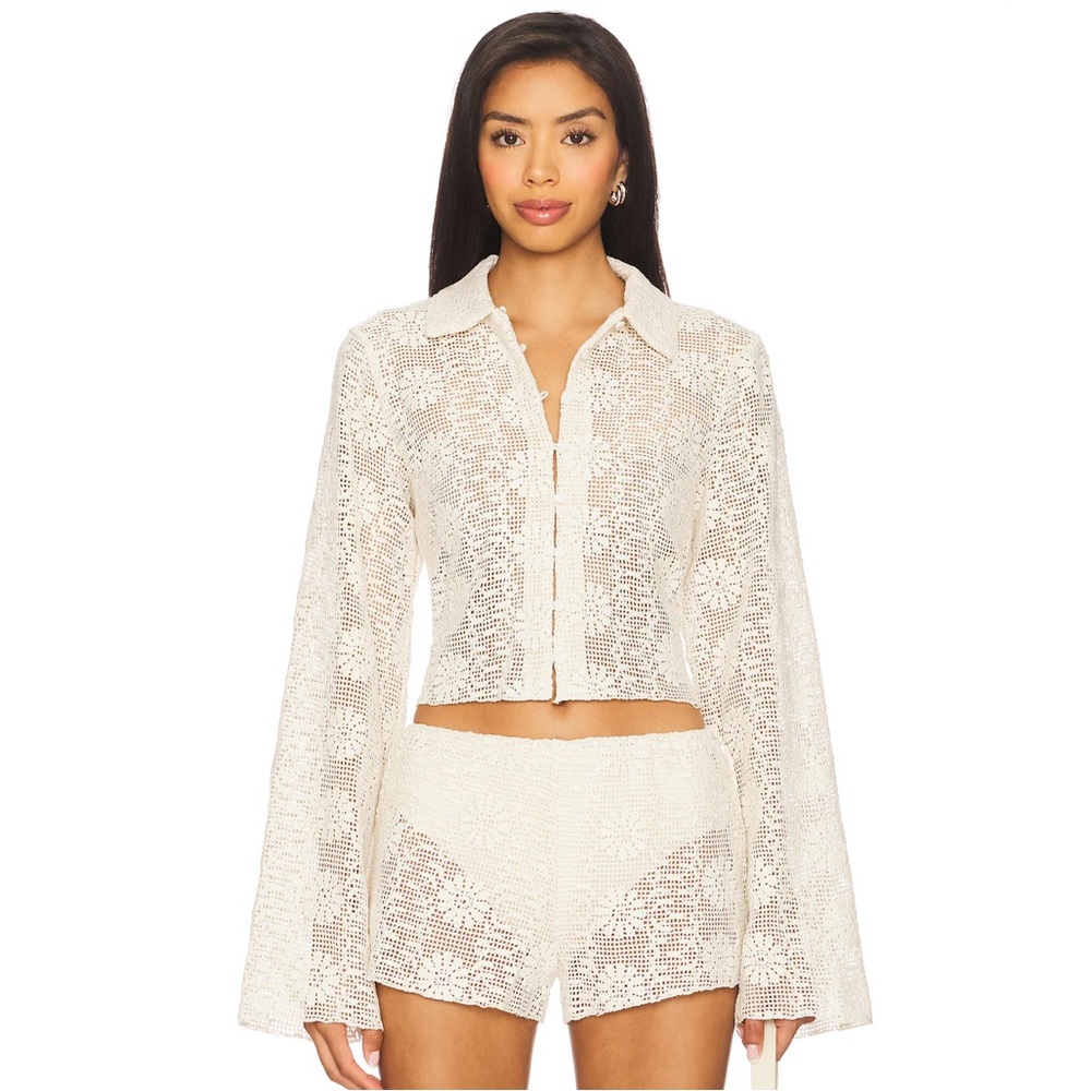 Lioness knit babydoll short and top set in cream floral